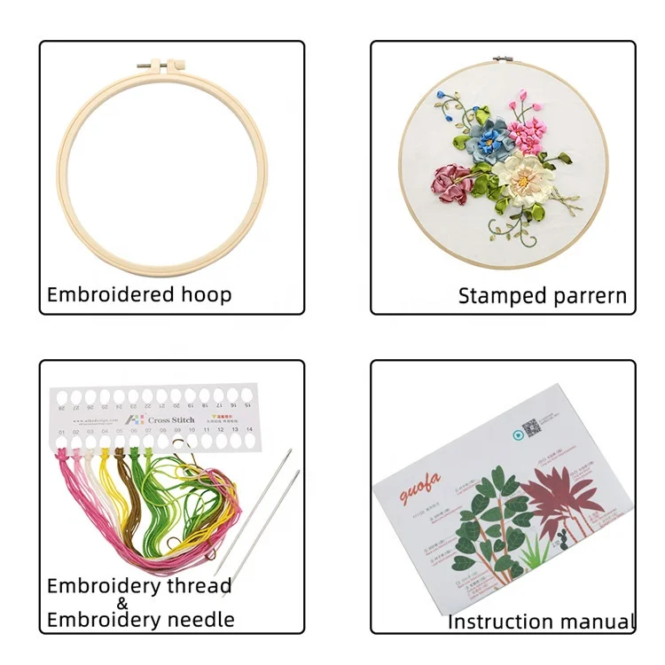 
Wholesale Creative Handmade Gift Home Decor Ribbon Daisy Embroidery Kit with Bamboo Hoop 