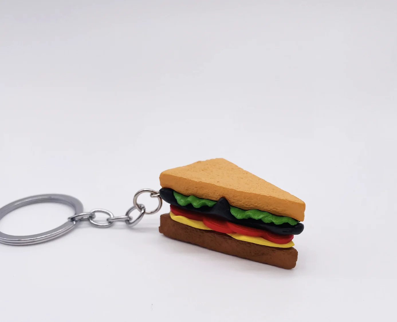 PDANY Hot Selling 3D PVC Hamburger Keychain Metal Alloy Food Cake Key Chains Chips Woman Purse Bag Charms