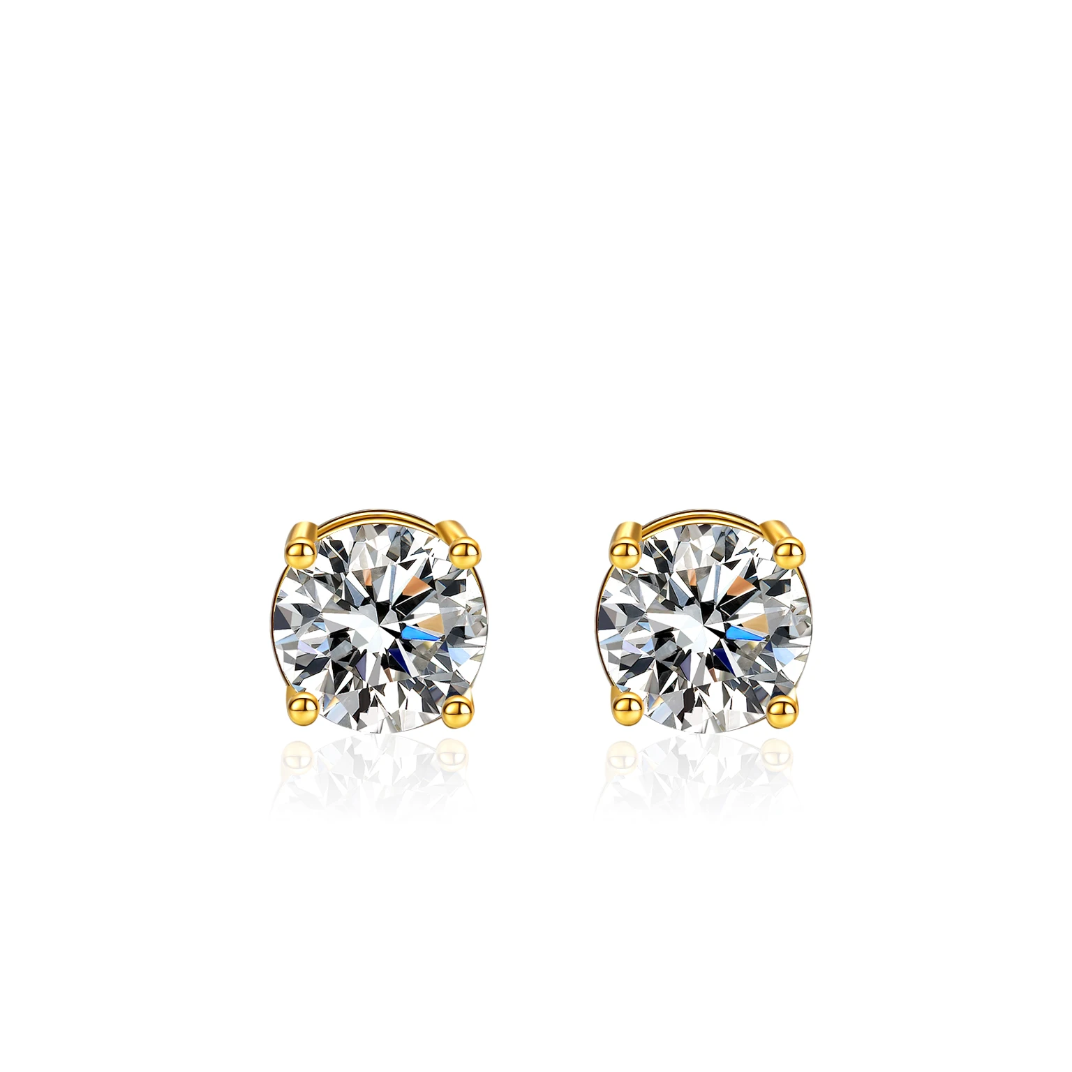 Moissanite 925 Sterling Silver Classes Solitaire Round Cut Studs  Earrings Gold Plated Jewelry  For Women Personalized Gifts