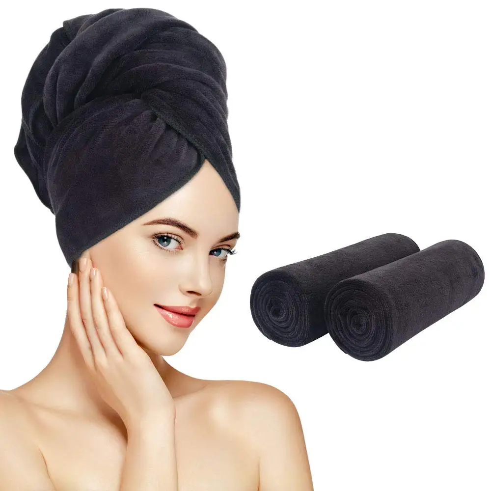 Large manufacturer custom foreign trade microfiber hair towel 2 pcs fast absorbent dry hair bath hat for women