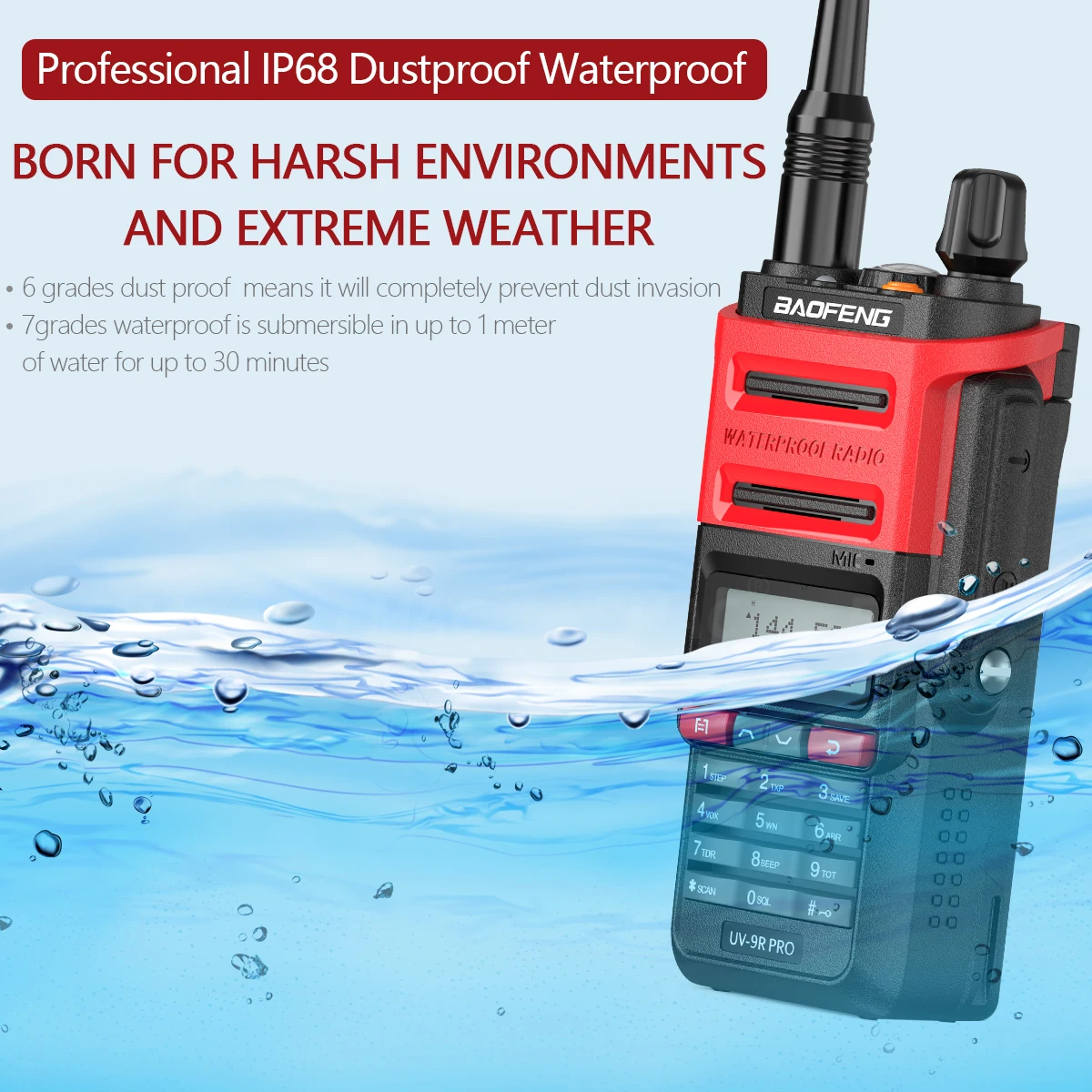 Baofeng UV-9R PRO IP68 Waterproof Walkie Talkie Dual Band 136-174/400-520MHz Upgraded Of BF-UV9R Plus 2 Way Radio + 771 Antenna