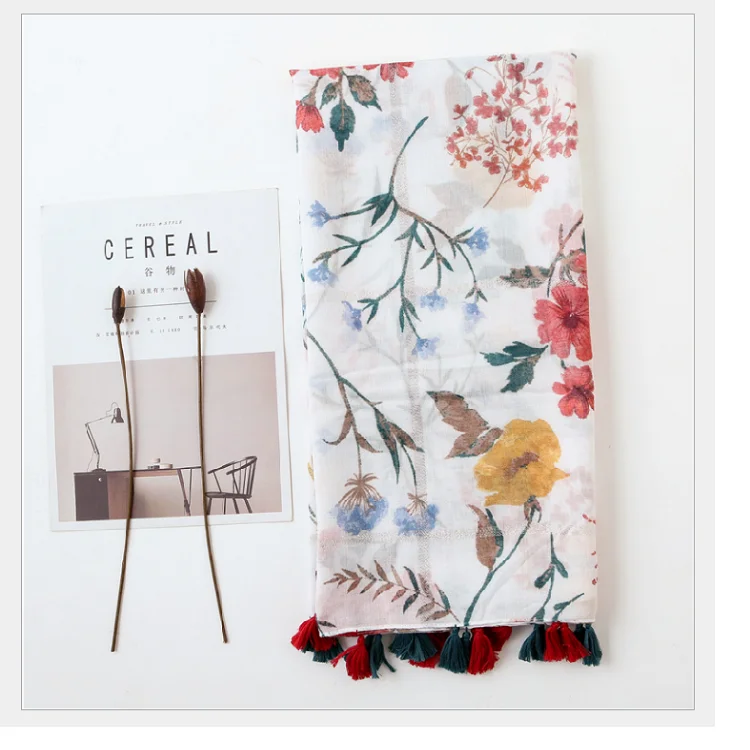 180*90cm Romantic Cotton And Linen Printed Hijab Scarf Autumn And Summer Shawl