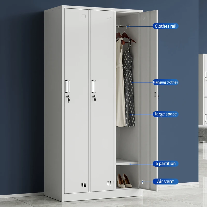 Hot sale steel office locker cabinet cheap 3 doors wardrobe customized metal locker with code lock lockers gym