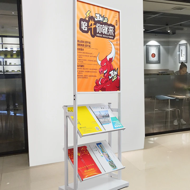 Custom Floor Type Retail Store Metal Information Book Newspaper Brochure Magazine Display Rack