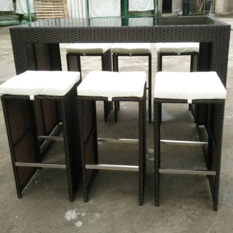 
7 PC Outdoor Resin Wicker High Dining Bar Table Set Patio Tall Bar Table and Chairs 