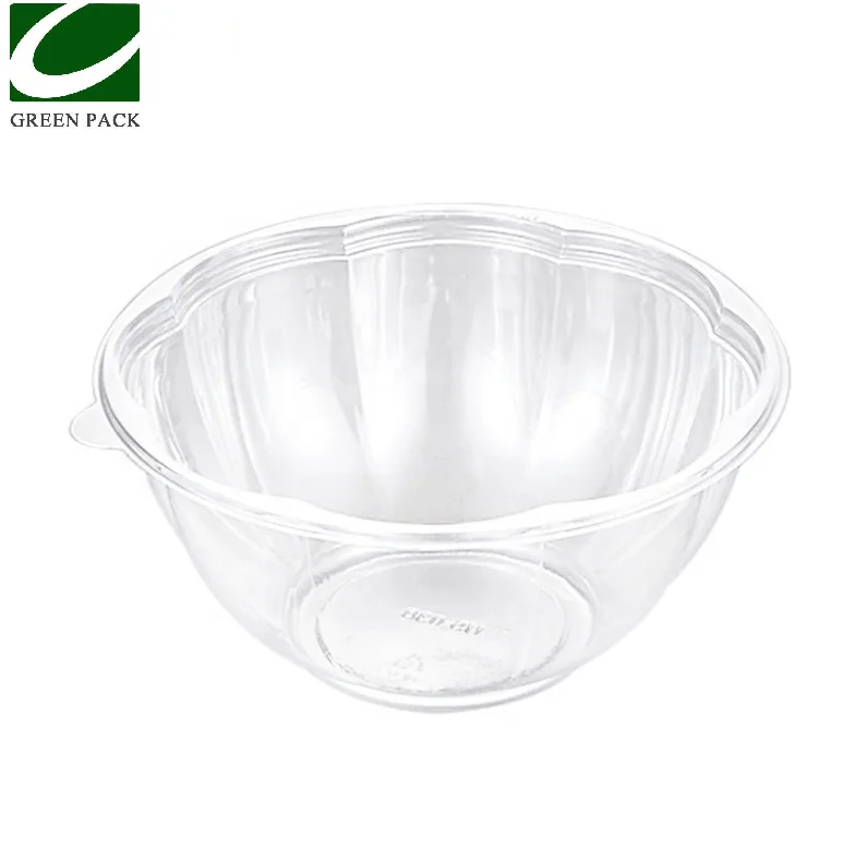 16/24/32/48oz disposable clear plastic pet round fruit salad bowl with lid