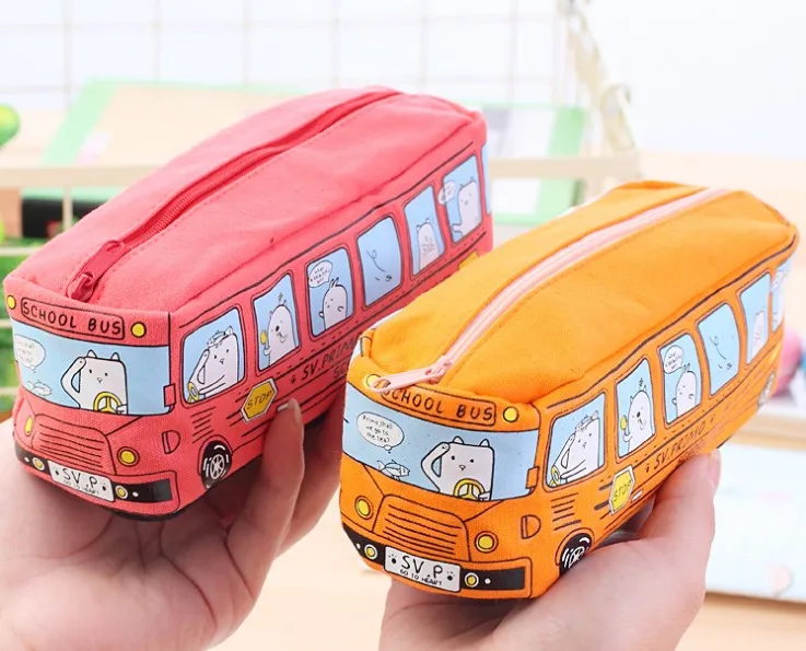 Large Capacity Car Pencil Case Creative Canvas Bus Pencil Bag