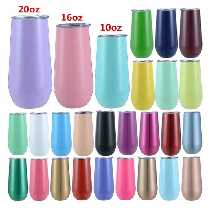 Stainless Steel Stemless Champagne Flutes Wine Tumbler Double Insulated 6oz Unbreakable Cocktail Cups