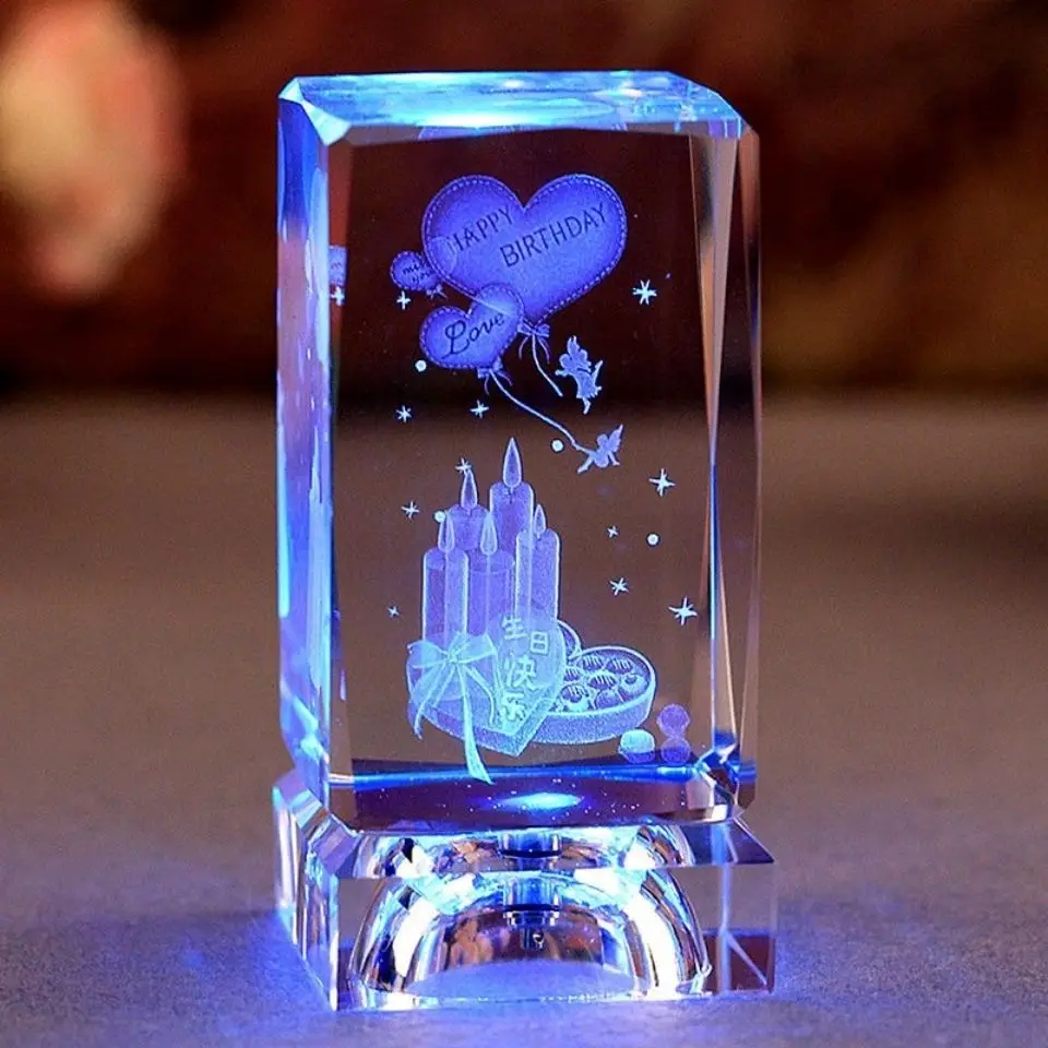hot 3d crystal photo cube 3d laser engraving beautiful 3d laser crystal rose cube with led light