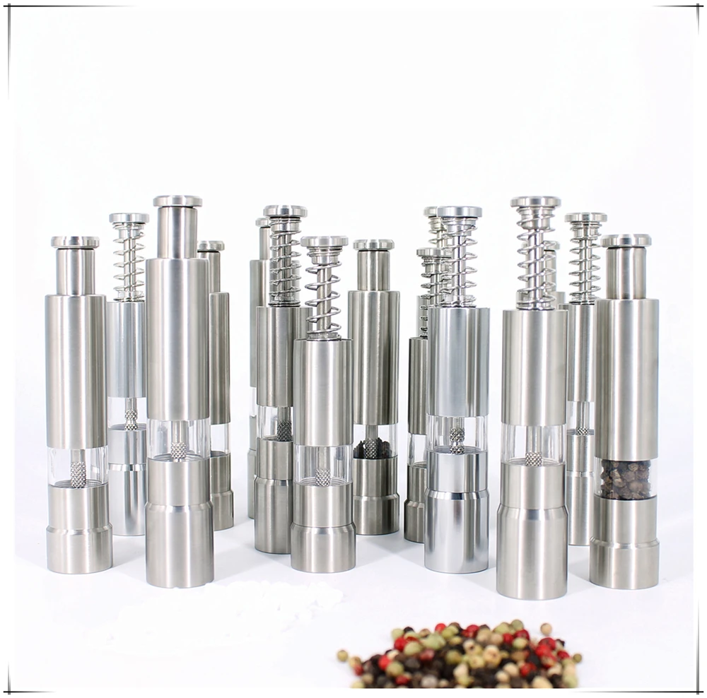 Stainless Steel Mini Thumb Operated Manual Salt and Pepper Mill