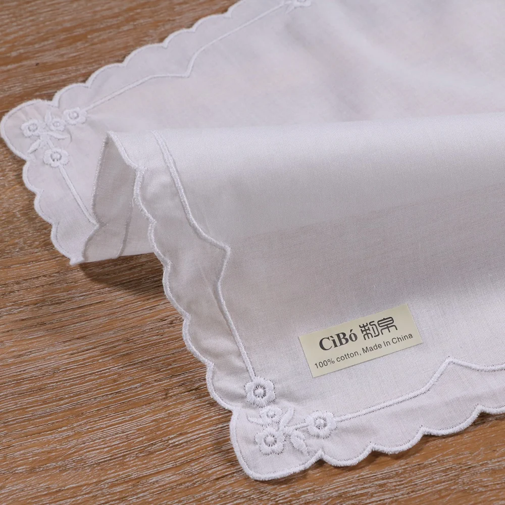 C008  White Embroidery Rose Handkerchiefs Cotton Hankies suitable for embroidery or printing Women Ladies Wedding Holiday Gifts