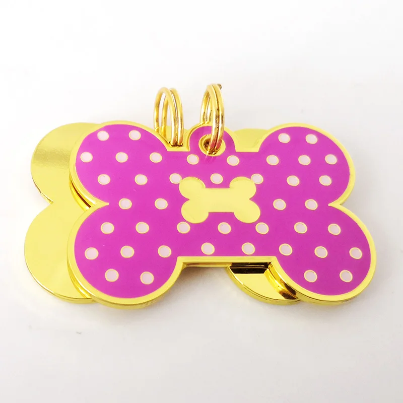 Golden bubble design bone pet collar charm dog id tags, L size