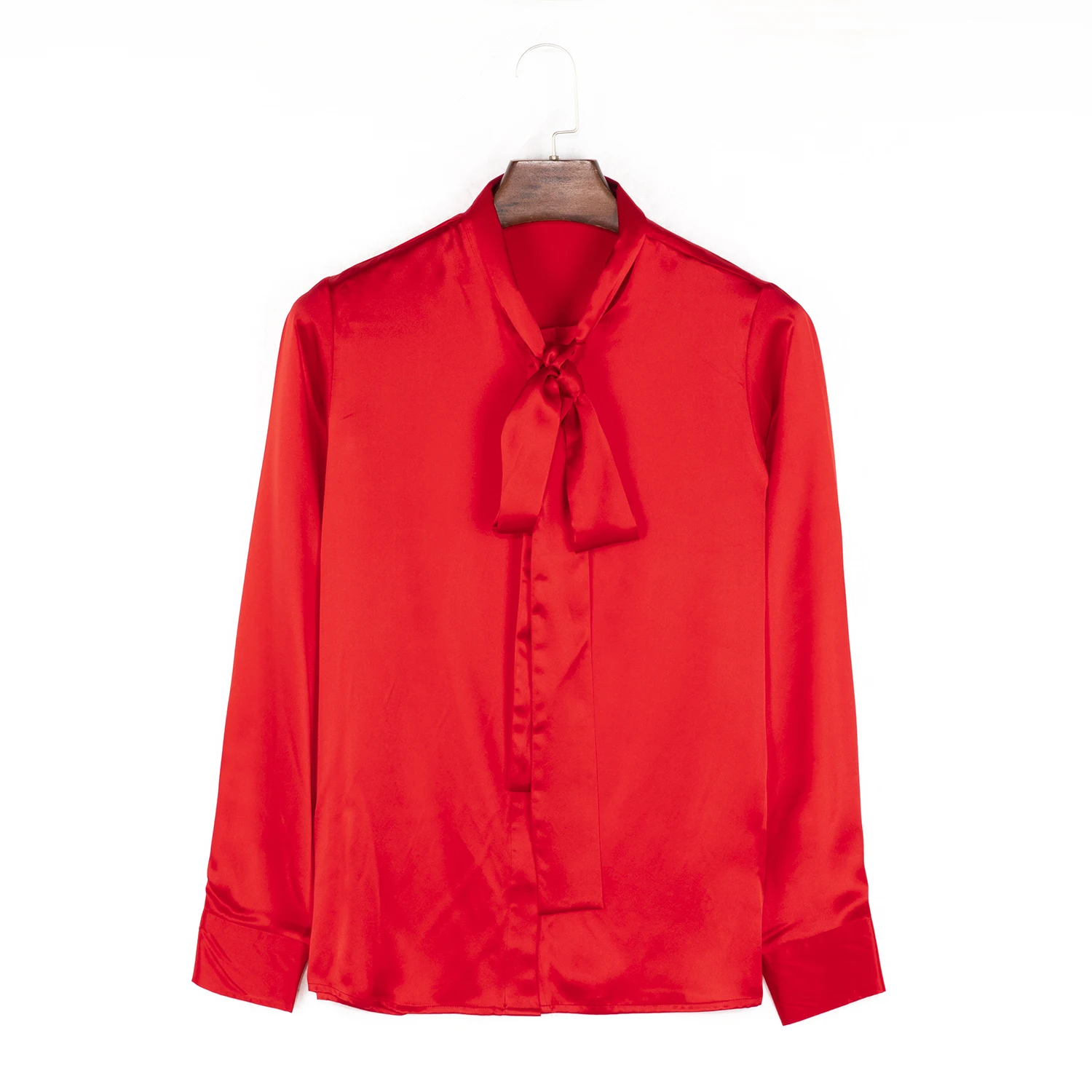 Women Bow Tie Neck Chiffon Shirts Elegant Casual Button Long Sleeve Shirts For Women