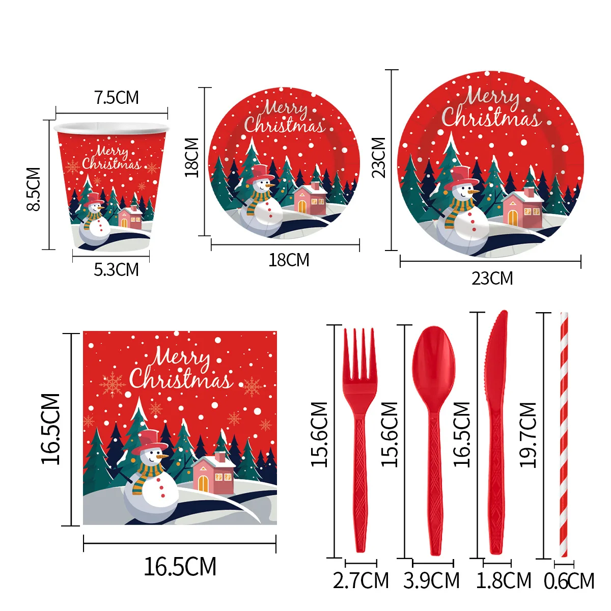 Wholesale Christmas Disposable Paper Plates Set Christmas Snowman Theme Tableware Paper Plate Tablecloth Napkin Xmas Supplies