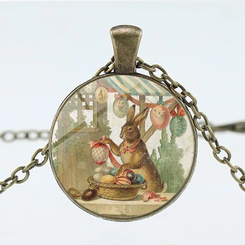 2022 Bad Bunny Necklace Time Gem Easter Happy Rabbit Necklace Metal Glass Gift Pendant Necklace Cartoon Alloy XP Stainless Steel