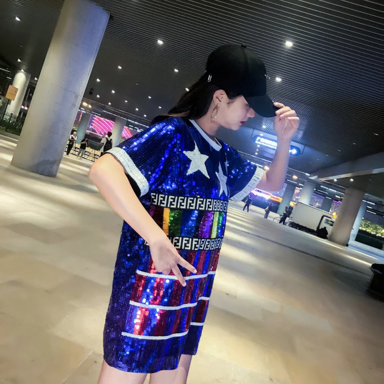 New Fashion Sexy Women Sequin T-shirt Tops Female Sleeveless Round Neck Tops Sexy Women Street Wear Evening Party Clothes