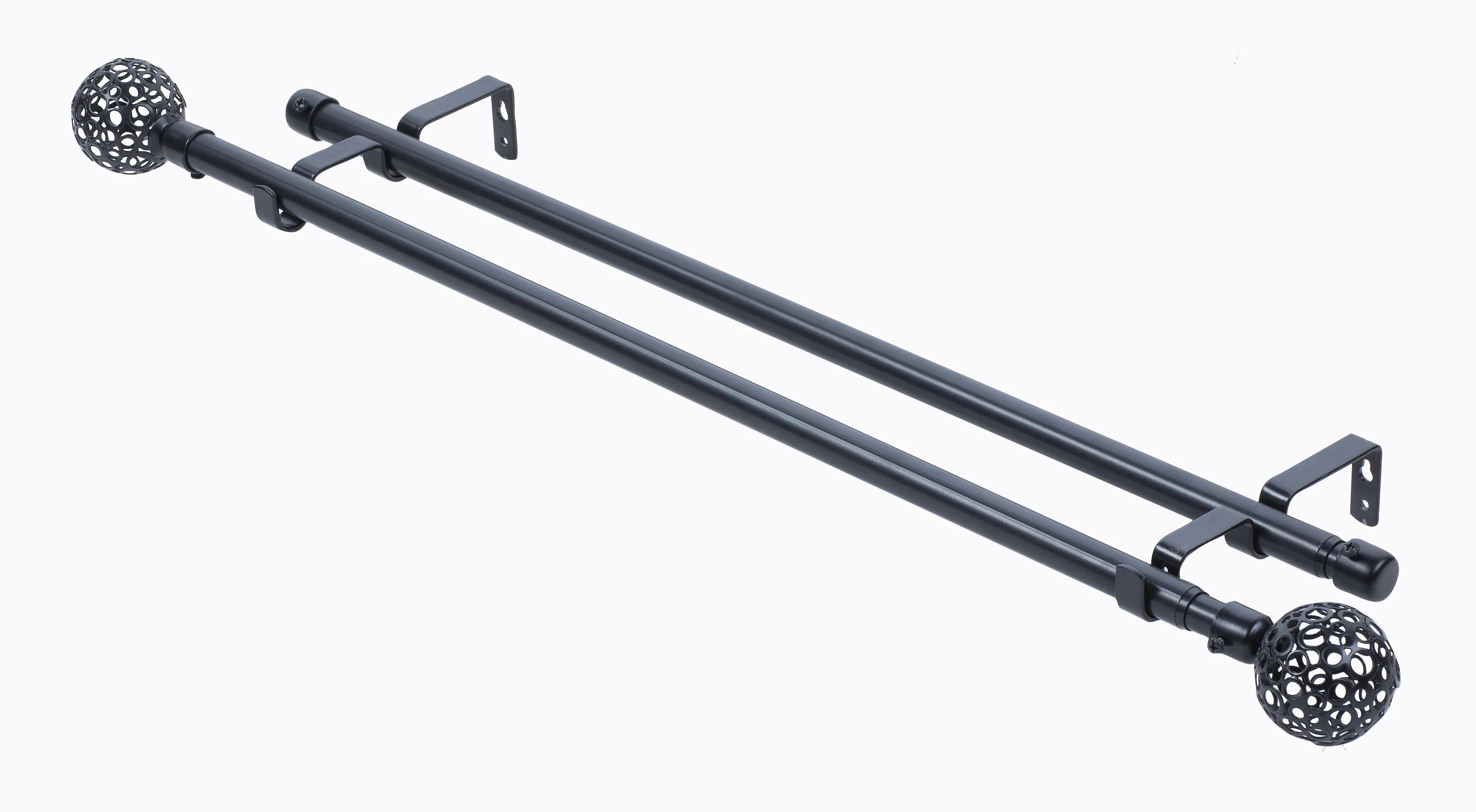 
classic black metal curtain rod double with 3 brackets, no rings 