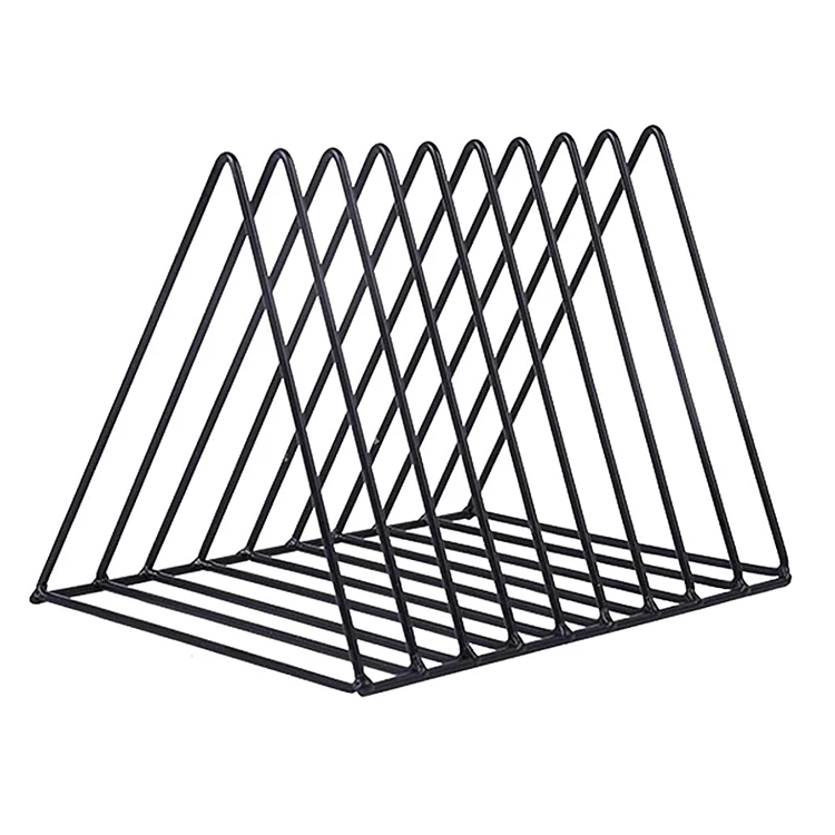 Metal Iron Wire Newspaper Bookshelf 9 Slot Triangle Shape Desktop Magazine File