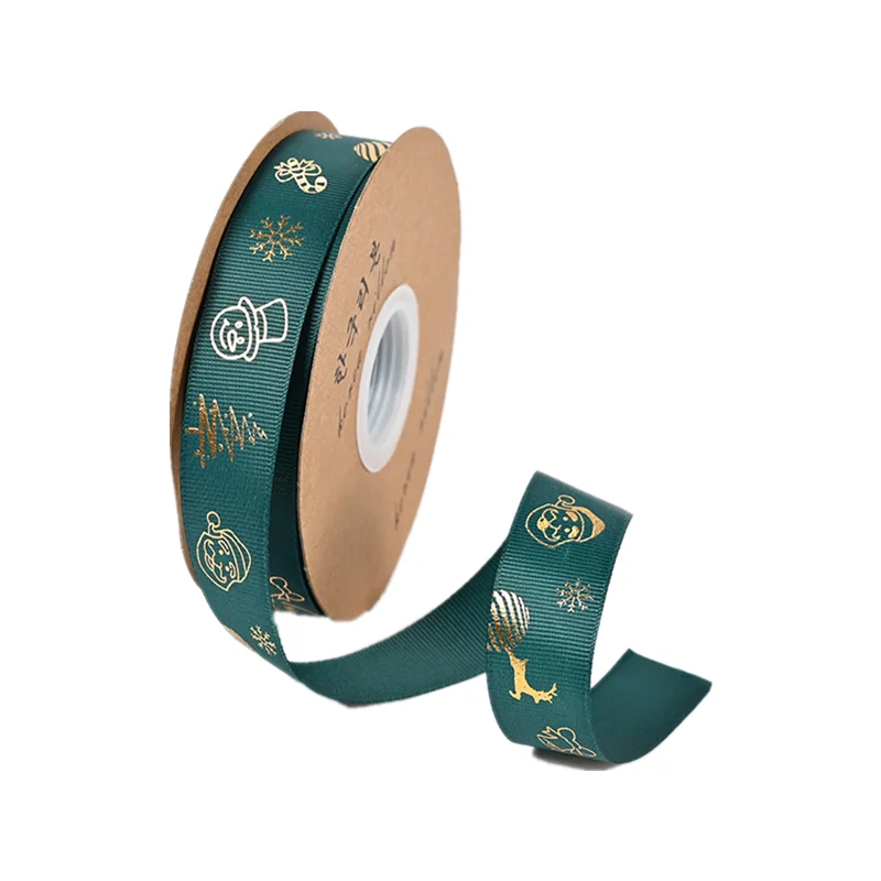 Christmas decoration polyester stain ribbon logo printed wholesale box packing stain ribbon