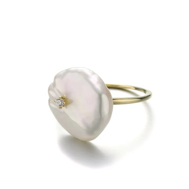 14K Solid Gold Baroque Pearl Style gold ring baroque pearl rings