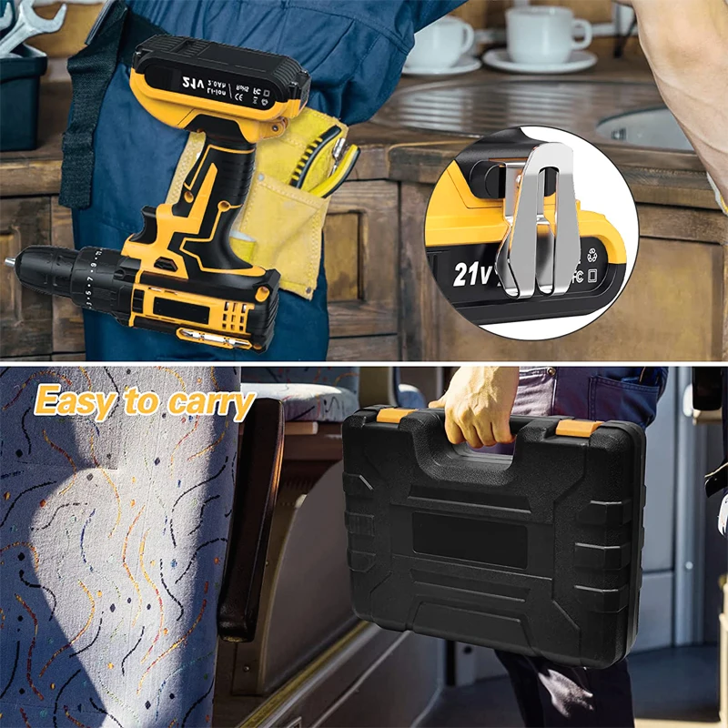 59pc 21V 2000mAh Cordless Power Drill Driver - 1500RPM 42Nm Torque. Includes Full Bit Set and 2 Batteries for DIY