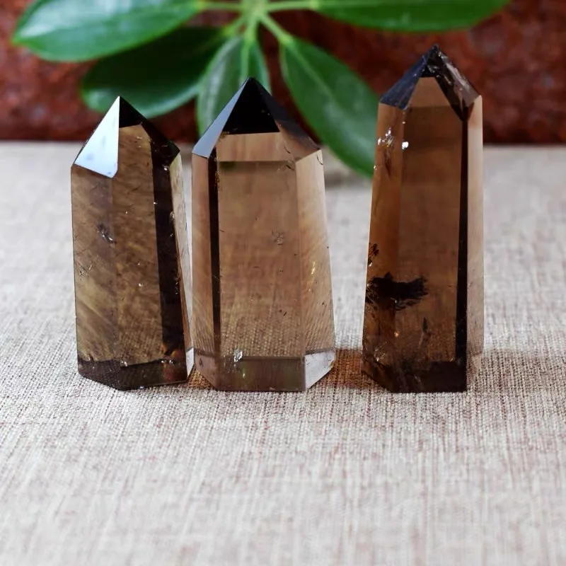 Wholesale natural tea healing crystal wand polishing crystal crafts Smoky quartz point for fengshui decoration
