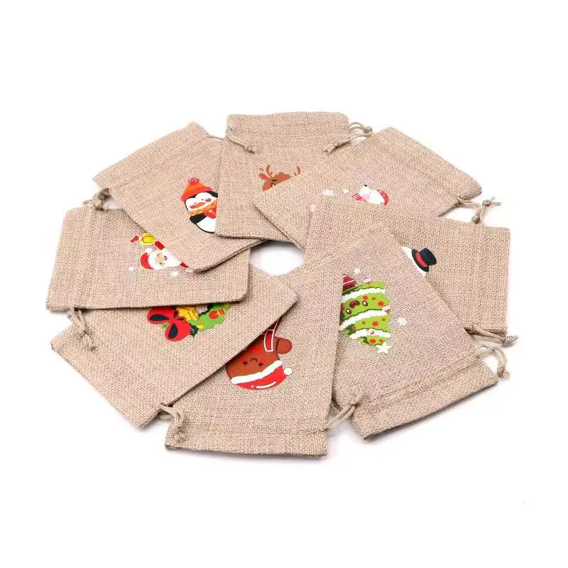 Custom Printed Logo Linen Drawstring Pocket Natural Cotton round Bottom Spot Canvas Packaging Bag for Rice Candy for Shopping