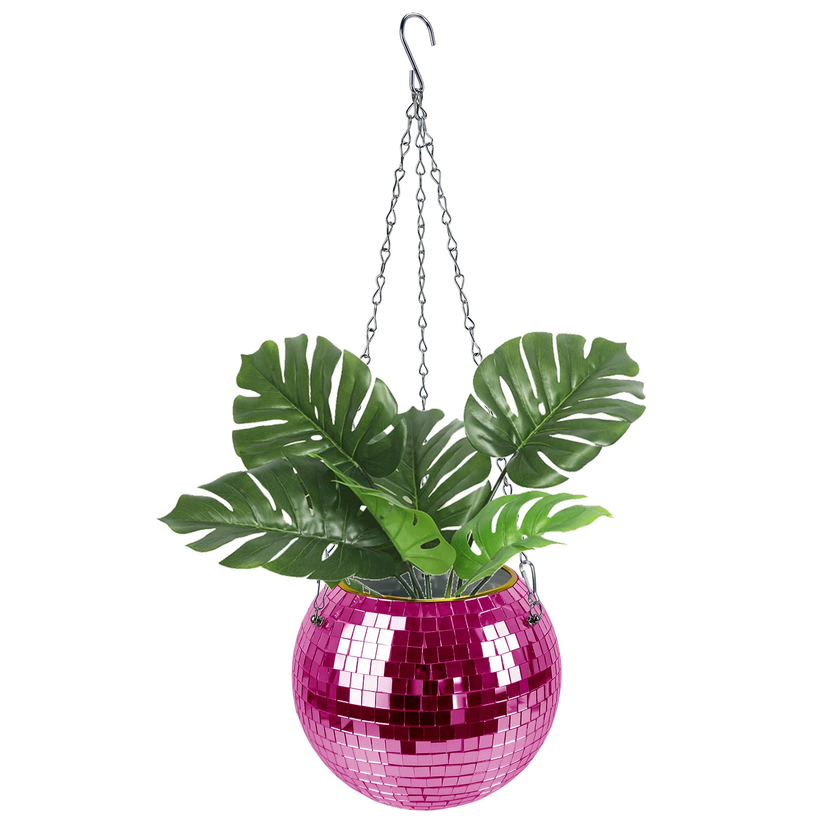Pink Hanging Disco Ball Planter Pot Holder With Hook for indoor and outdoor