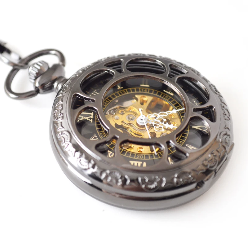 
black sublimation skeleton pocket watch mechanical 