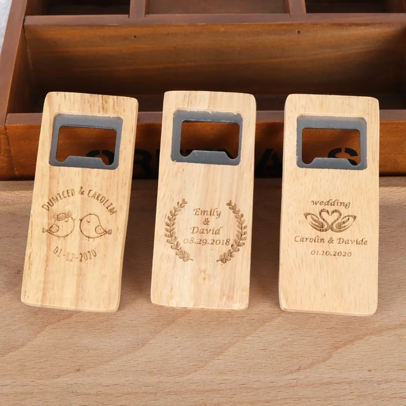 Custom  groom and bride logo laser engrave  wooden wedding bottle opener