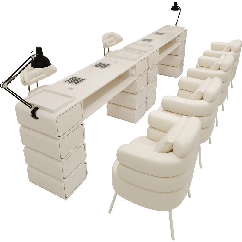 Cream Wooden Nail Art Table Chair Suite Embedded New Vacuum Cleaner Socket Wireless Reclamable Living Room