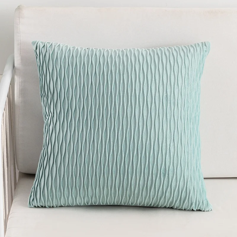 Modern Solid Color Scissors Wave Striped Pillow Case Home Decorative Embossed Pleated Velvet Cushion Cover