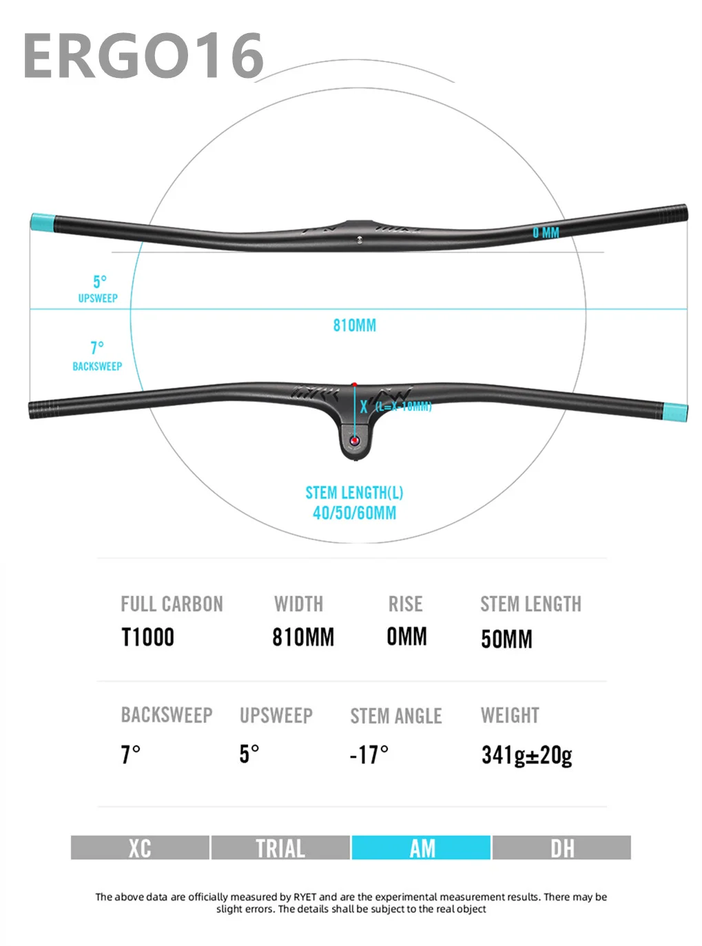 T1000 Carbon Handlebar Integrated MTB Racing Bike Handle Bar -10degree Unit 810*28.6mm AM DH ENDURO Mountain bicycle Handlebar