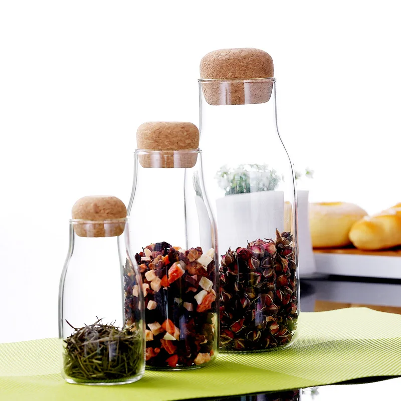 Japanese style household cork coffee glass bottles transparent sealed cans storage bottles tea storage cans glass storage jar