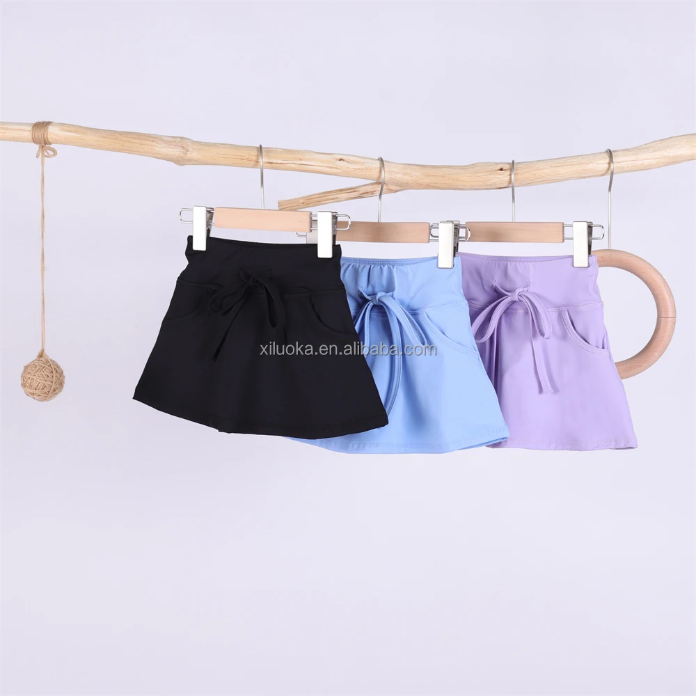 Custom Logo Candy Color Kids Girls Tennis Wear Activewear Fitness Exercise Golf Shorts Skirt With Pockets