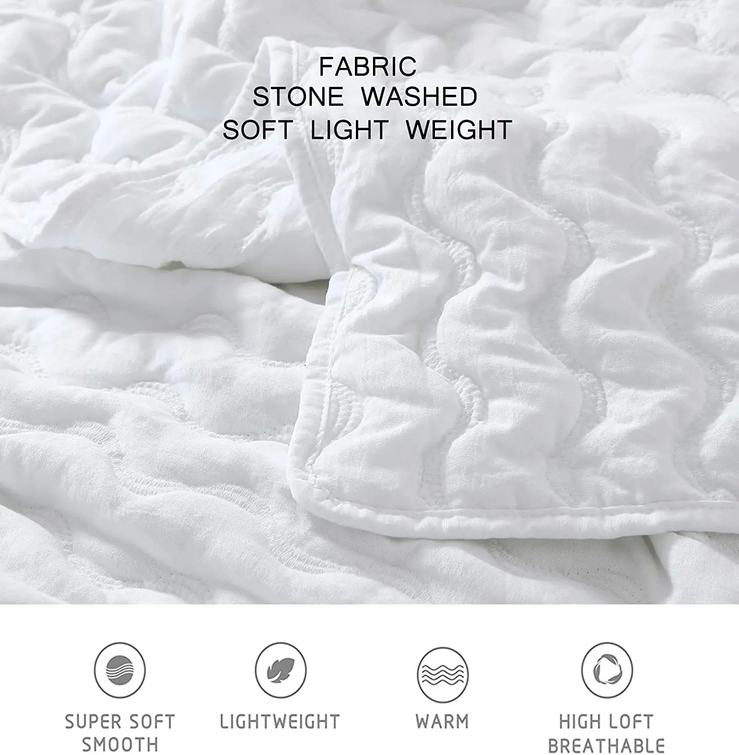 2022 New Style  Wavy Quilted All Season Lightweight Comforter Set 3PC White King Size