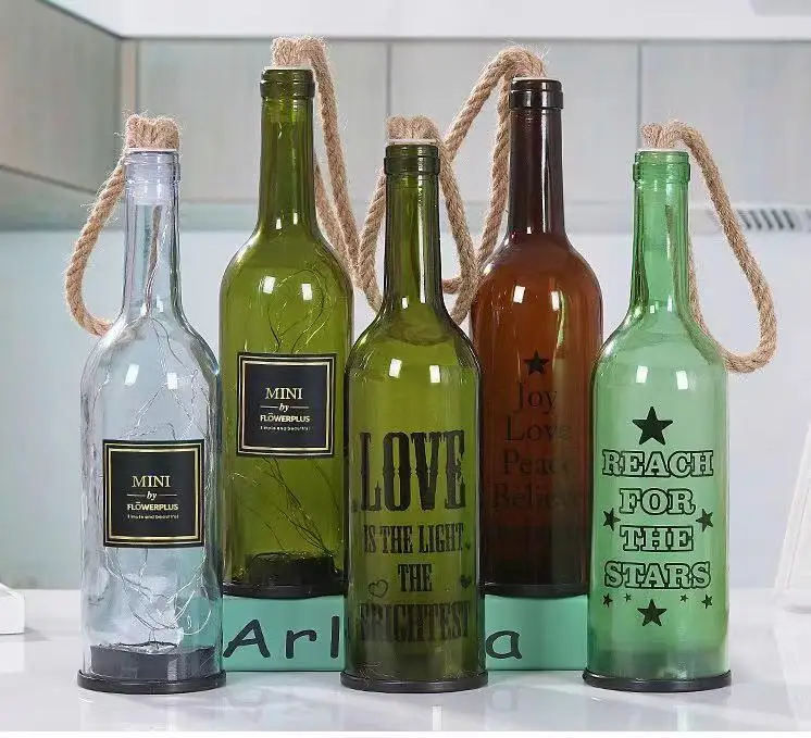 Christmas Decorative Creative Handicraft Lamp Room Decorative Round Wine Glass Light Bottles With Hanging Hemp Rope