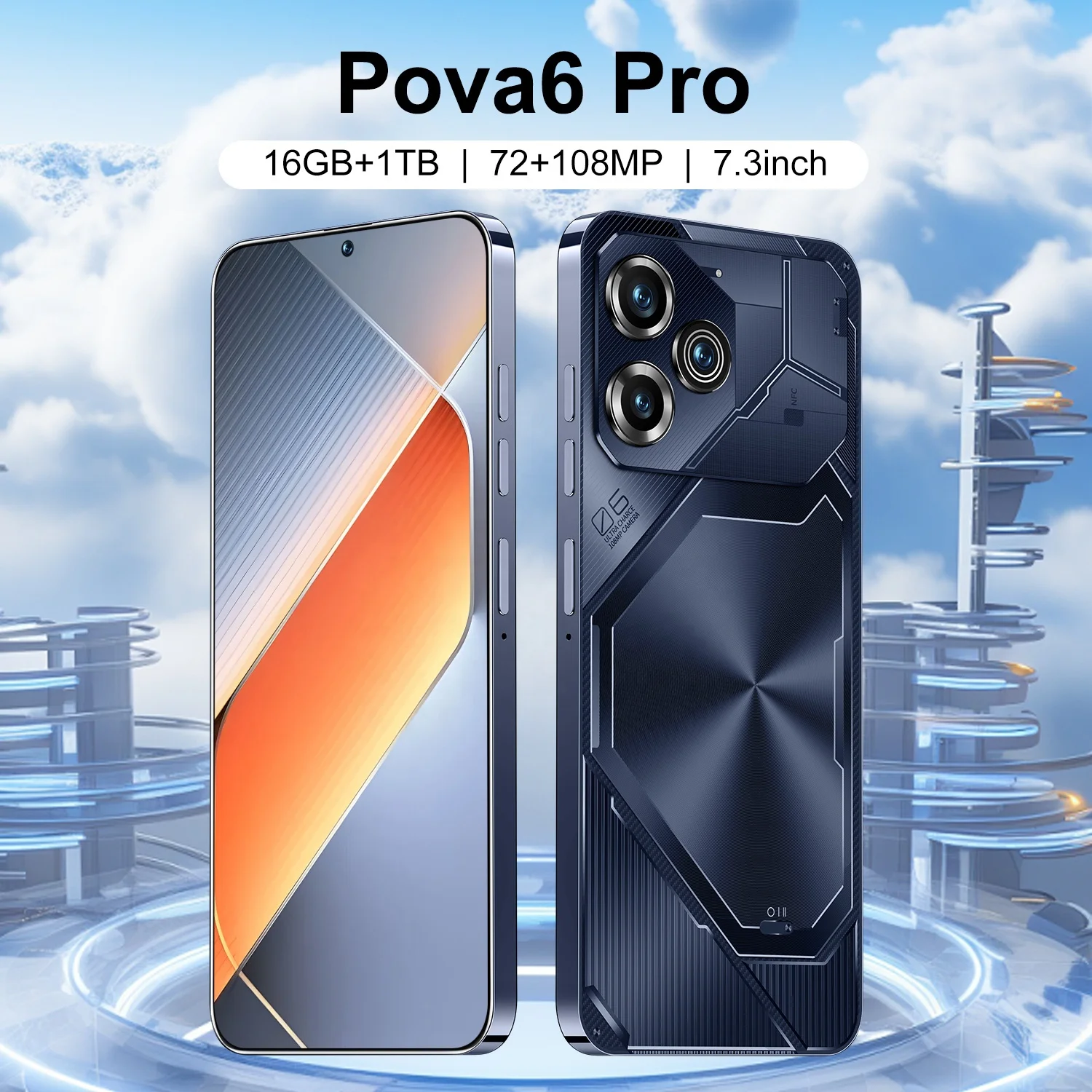 New Style Pova 6 pro 16GB+1TB 108MP HD Camera 7.3 Inch 10 Core 5G Smartphone Double Sim Card Android 13 CellPhone