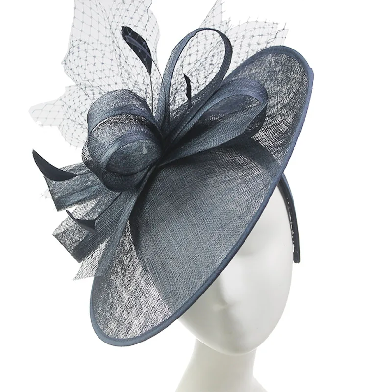 Женская белая шляпка-Вуалетка Sinamay, повязка на голову с цветами