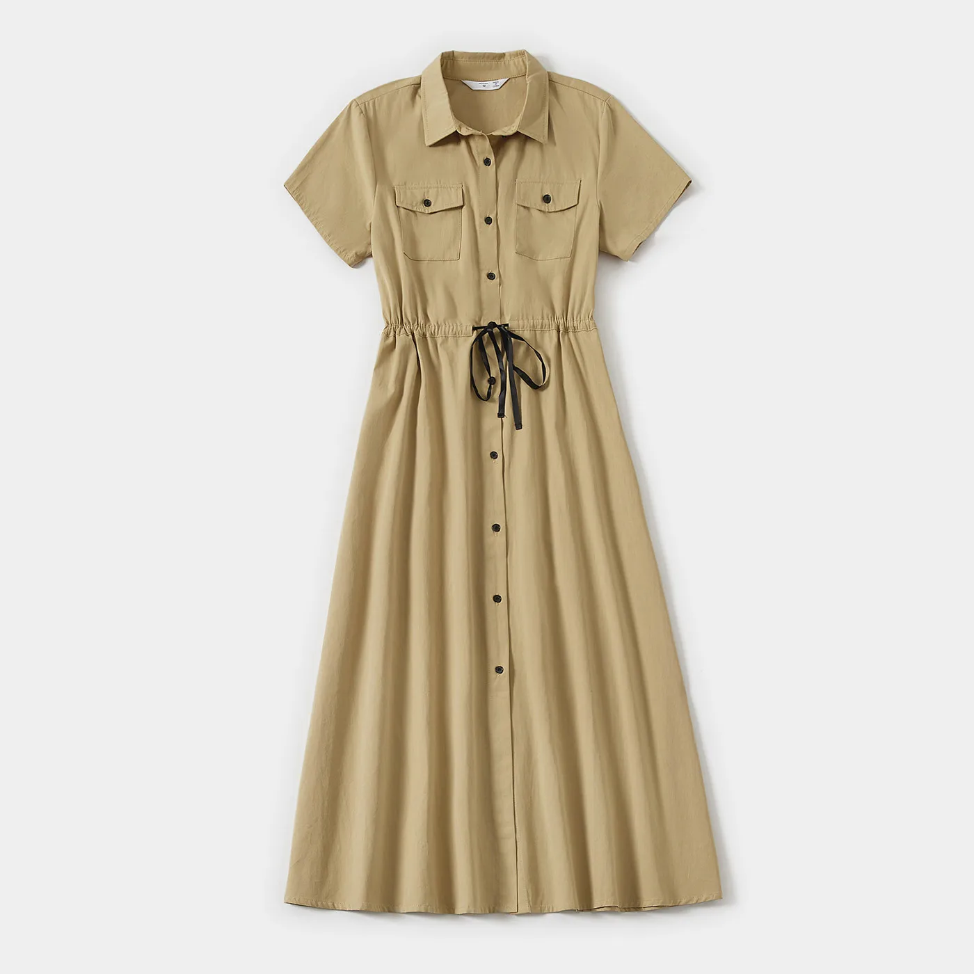 Women Girls Natural Short Sleeve Camp Pocket Shirt Dress and Dad Son T-shirts Family Matching outfits