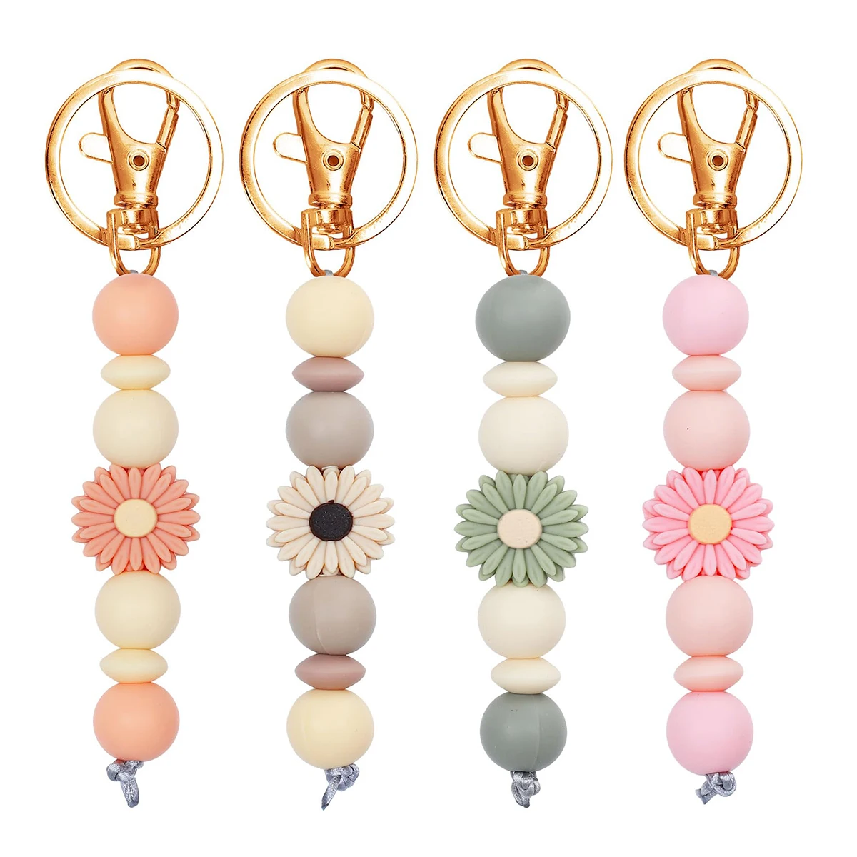 Free sample flower silicone bead keychain key ring holder for car keys holder