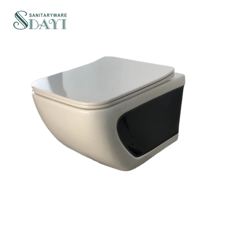 SDAYI Sanitary Modern Japanese Style Matte White and Black Color Washdown One-piece Ceramic Wall-hung Toilet with Concealed tank