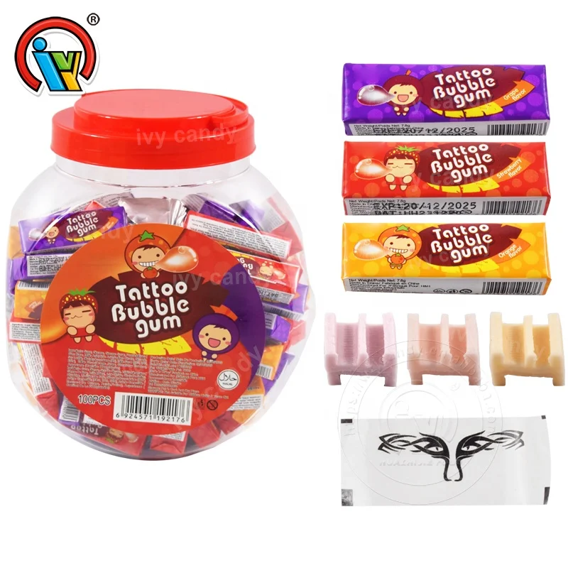 3 in 1 chewing bubble gum candy with tattoo