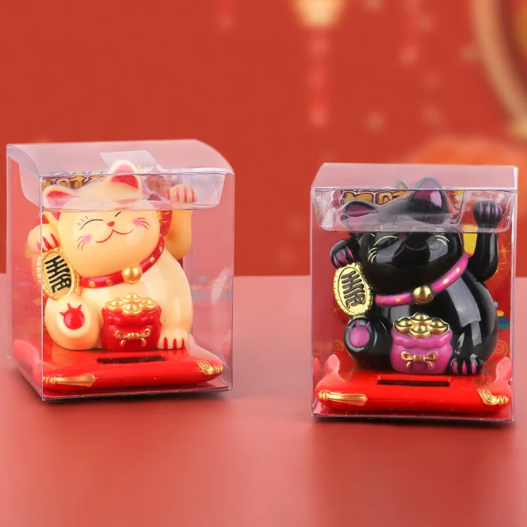 Waving Lucky Cat Solar Power Japanese Fortune Lucky Cat for Car Decoration Hot Selling Beautiful Cute Home Decoration Enamel GY