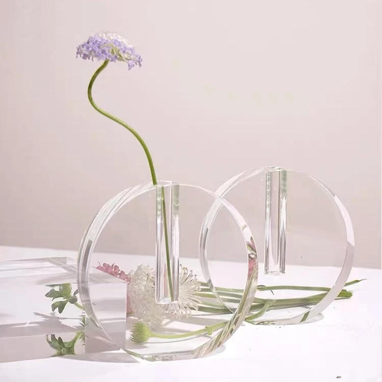 custom modern decorative tall wedding luxury plastic cylinder flowers vase resin crystal home decor clear acrylic flower vases