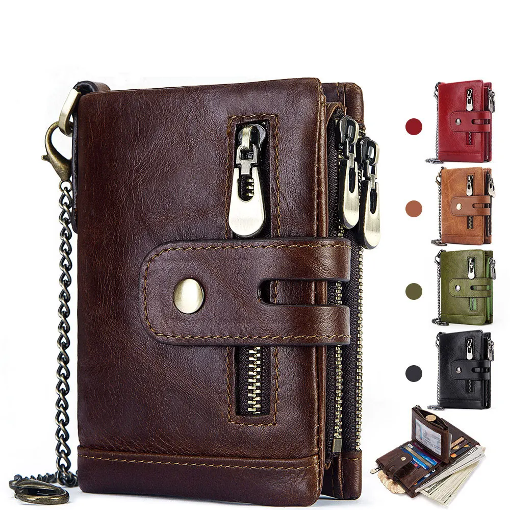 Customize logo 100% Genuine Leather Male Purses With Zip Coin Pocket  Men Wallet And Card Holder Wallets Leather Men