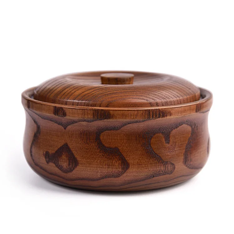 Wholesale Wooden Bowls Creative Fruit Ware Wooden Salad Bowl Set Anti-scald Noodle Wooden Bowl With Lid