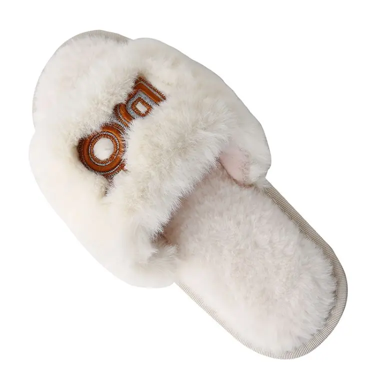 Soft customised 2024 furry pattern soft women slipper for home ladies famous winter slides
