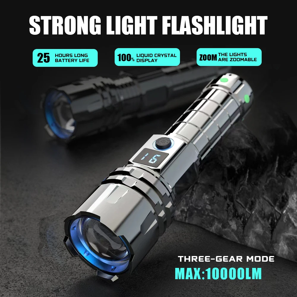 Super Bright Zoomable Aluminum Alloy Rechargeable USB 26650 Battery Led Tactical Flashlight Torch