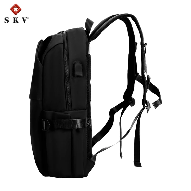 Black Unisex Business Backpack with USB Charging Port Zipper Closure Polyester Lining for Travel and Laptop